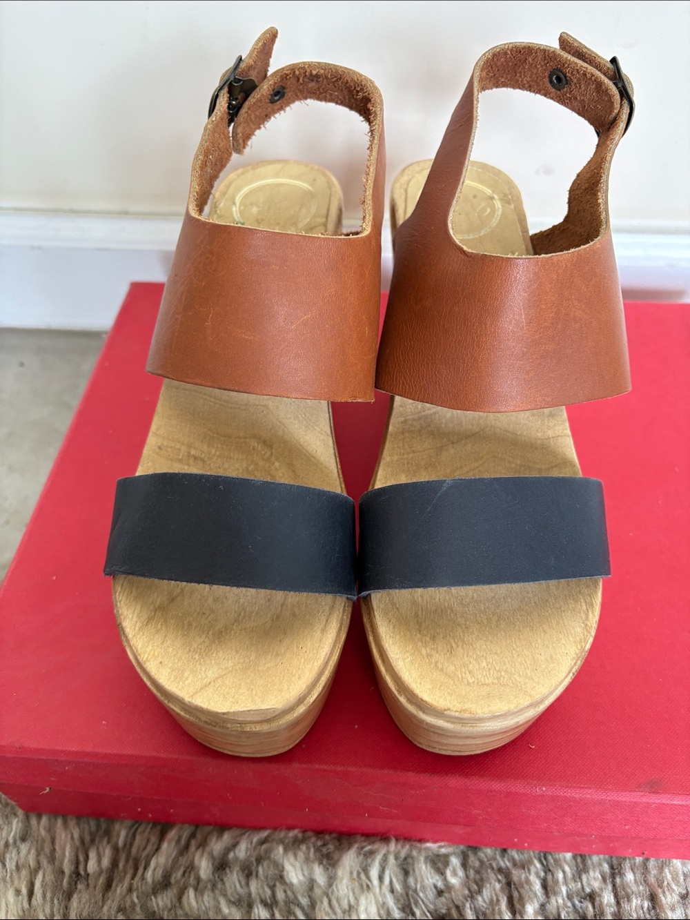 No.6 blue and brown Leather heeled clog Sandals - Black & Brown